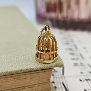Vintage Gold Bird in Cage Charm