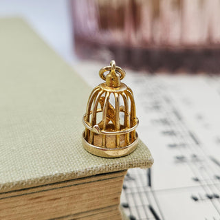 Vintage Gold Bird in Cage Charm