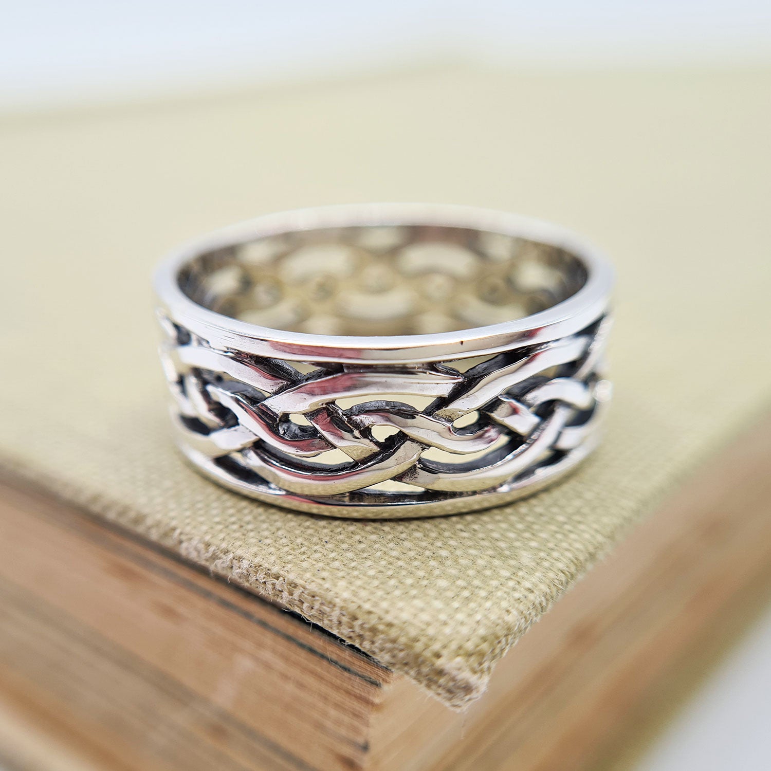 Men's Celtic Band Ring in Solid 925 Sterling Silver
