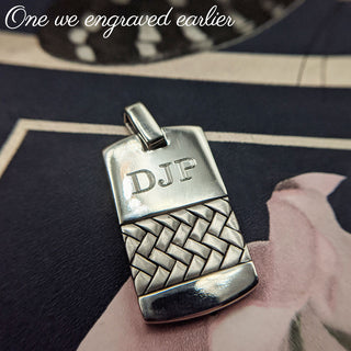 engraved herringbone dog tag pendant