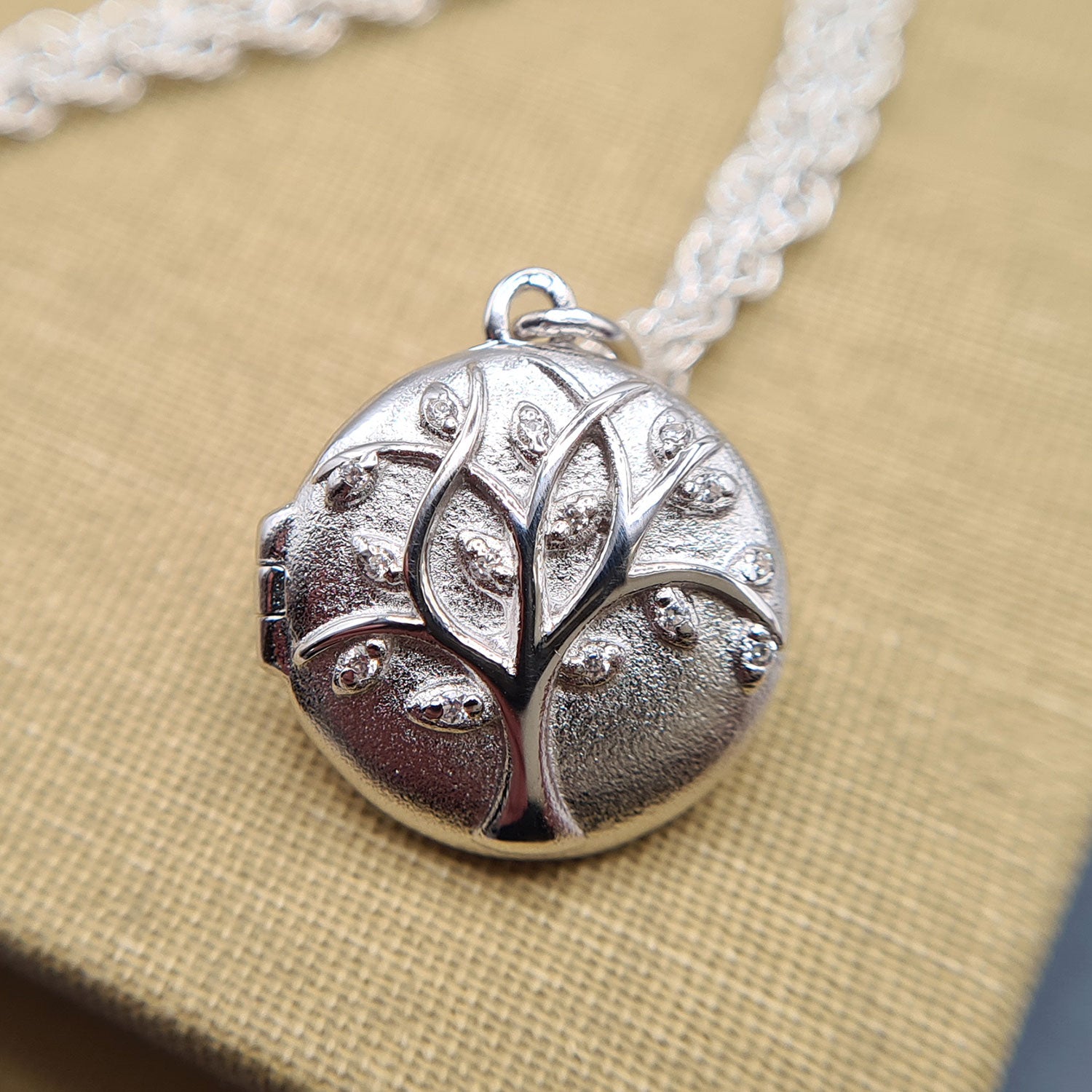 round silver tree of life locket and chain
