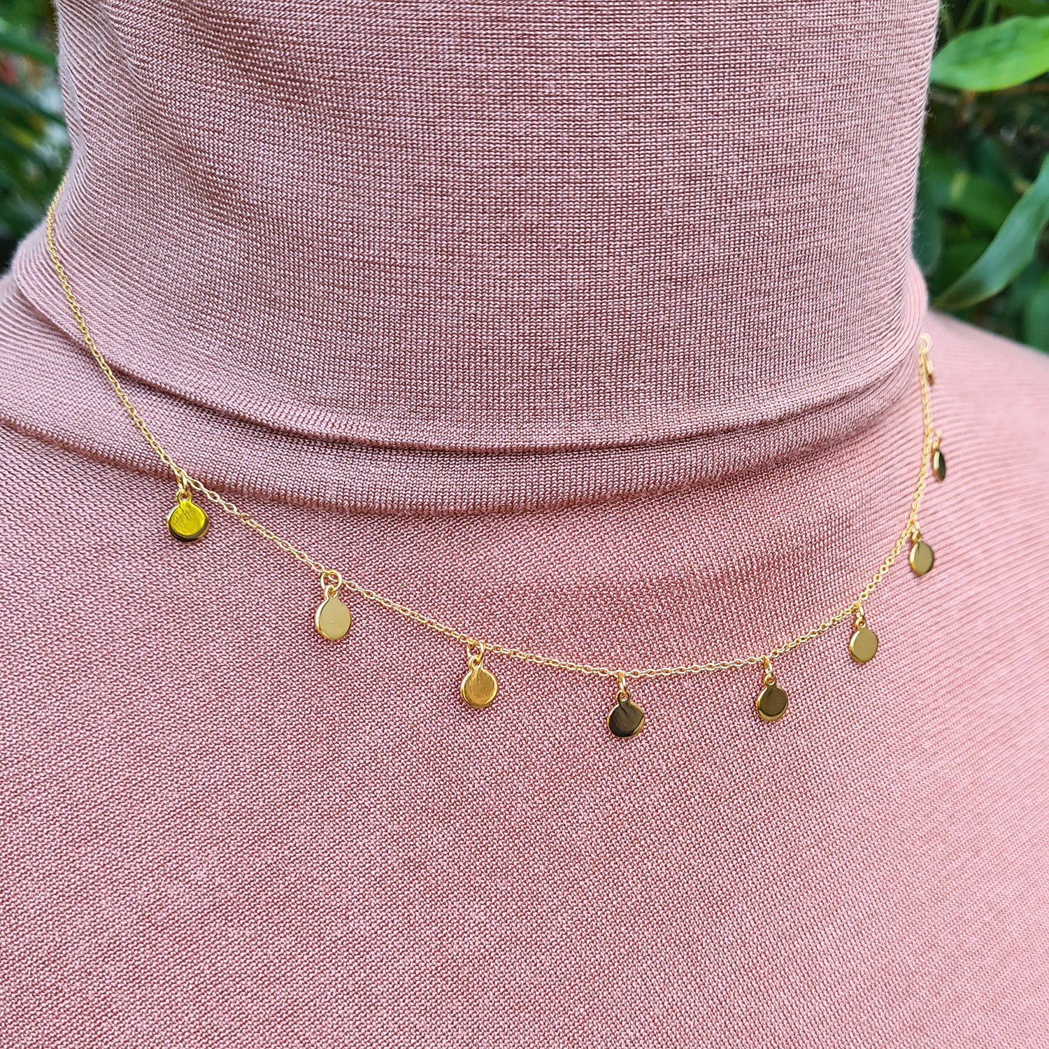 boho yellow gold disc charms necklace