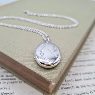 engraved hummingbird oval locket