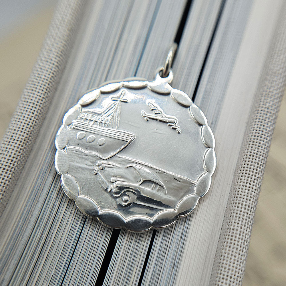 Sterling Silver St Christopher Necklace cm Scalloped Pendant