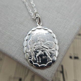 silver oval st christopher pendant necklace