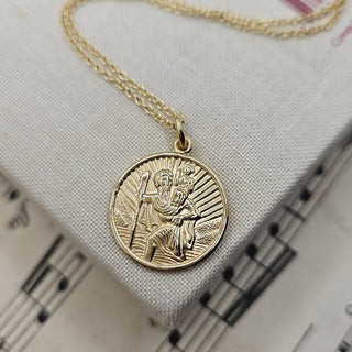 solid 9ct yellow gold st christopher medal necklace