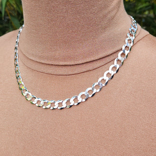 9mm 925 silver curb link chain on neck