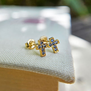 small cross earrings with sapphire