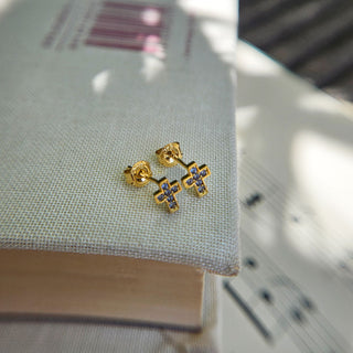 sapphire cross studs