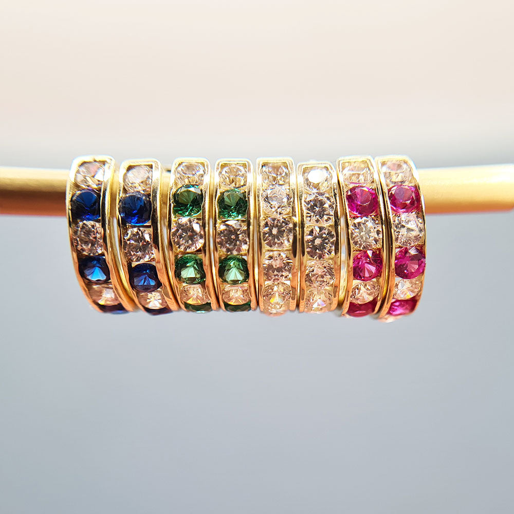 Very Small 9ct Yellow Gold Huggie Earrings with CZ in Emerald, Sapphire or Ruby Colours