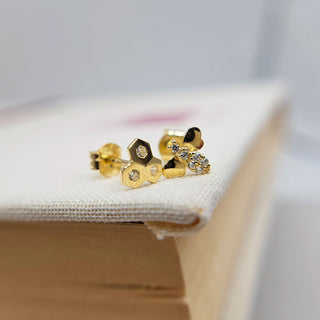 solid gold bee earring with cubic zirconia