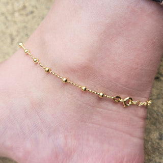 yellow gold bead chain ankle bracelet