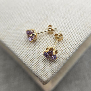 lavender stud earrings in gold