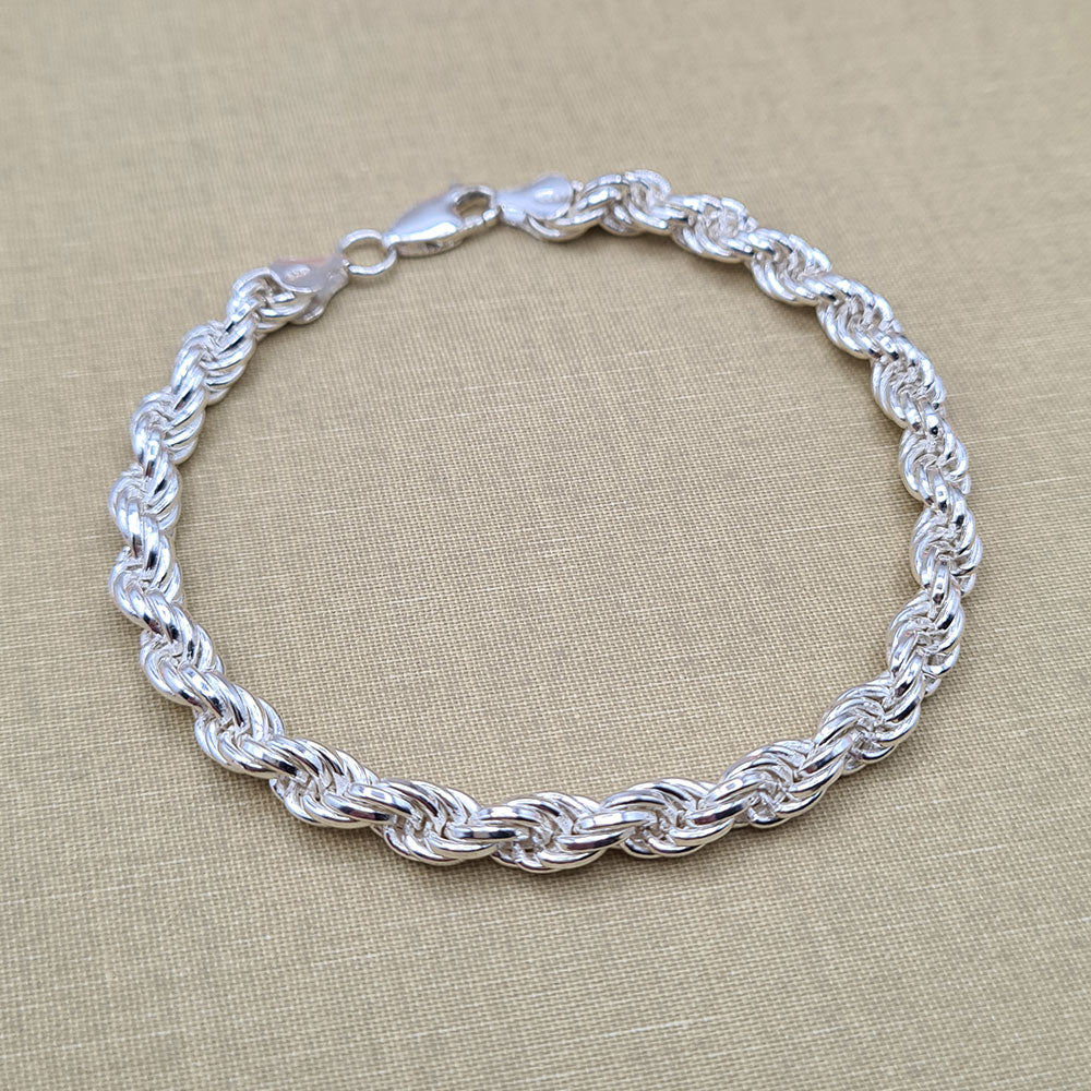 another view of ladies silver rope bracelet