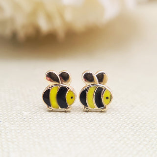 dainty gold bee earrings for children