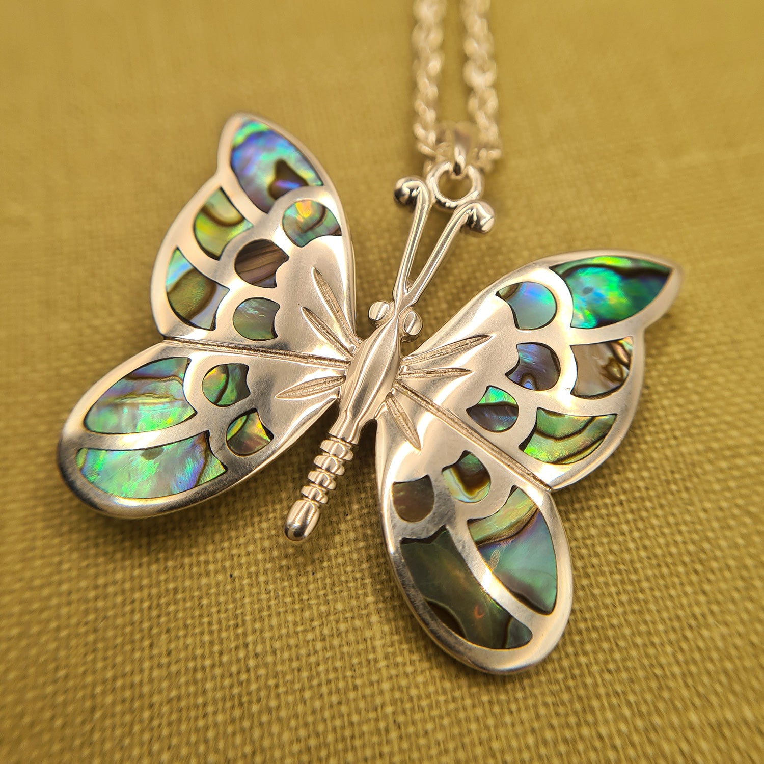 abalone shell butterfly pendant in sterling silver