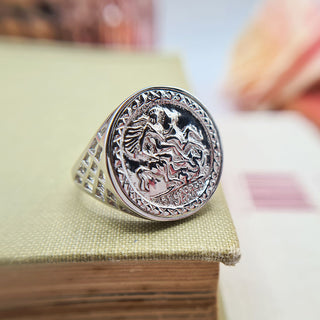 st george coin ring in sterling silver