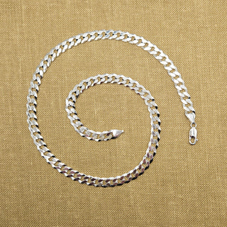 flat curb chain in solid 925 silver