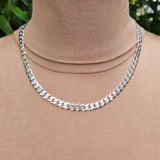 7mm silver curb link chain on neck