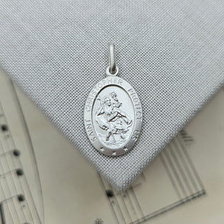 small sterling silver oval st christopher pendant