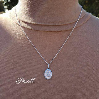 oval st christopher pendant and chain in sterling silver