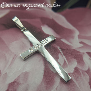 engraved silver cross necklace