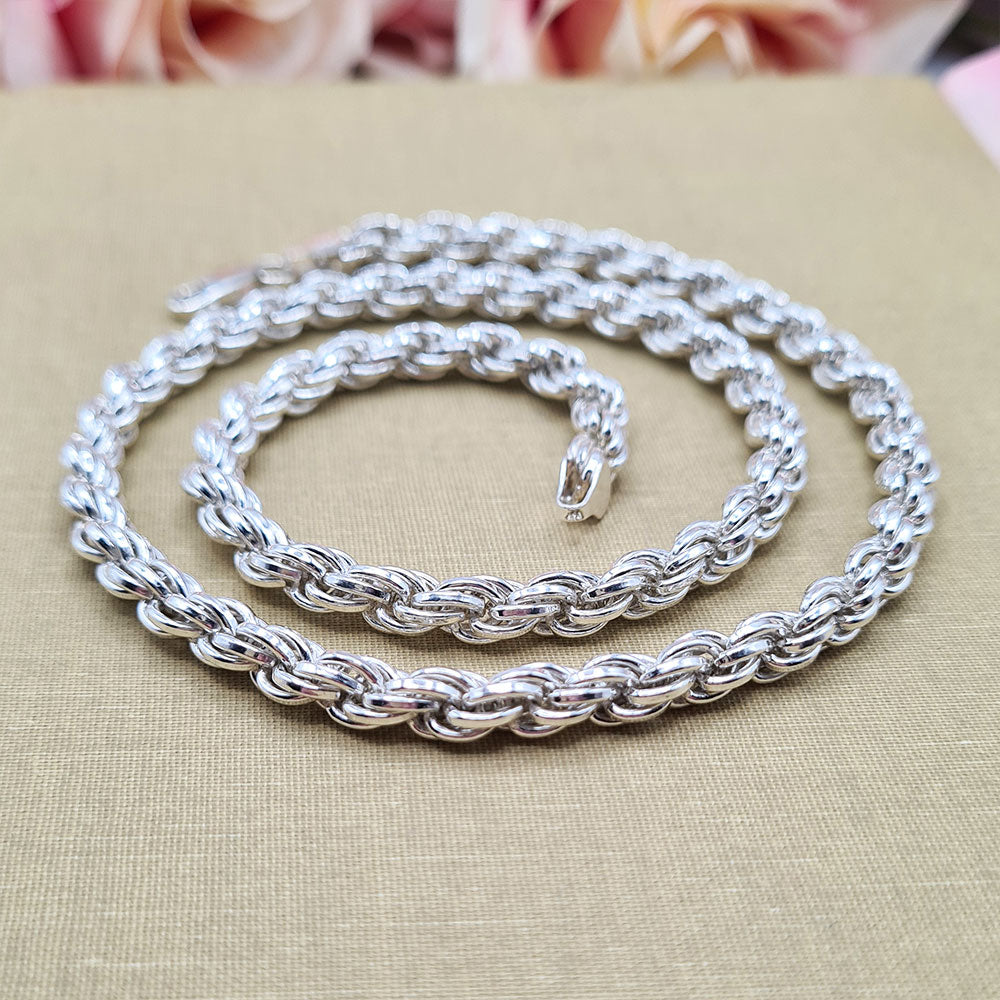 Heavy 6mm Rope Chain Necklace in Solid Sterling Silver