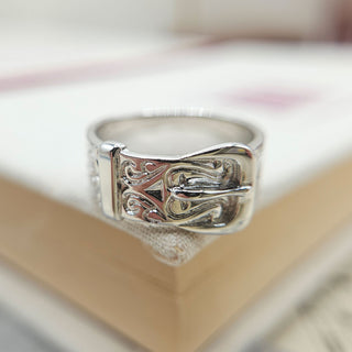 silver buckle ring for men