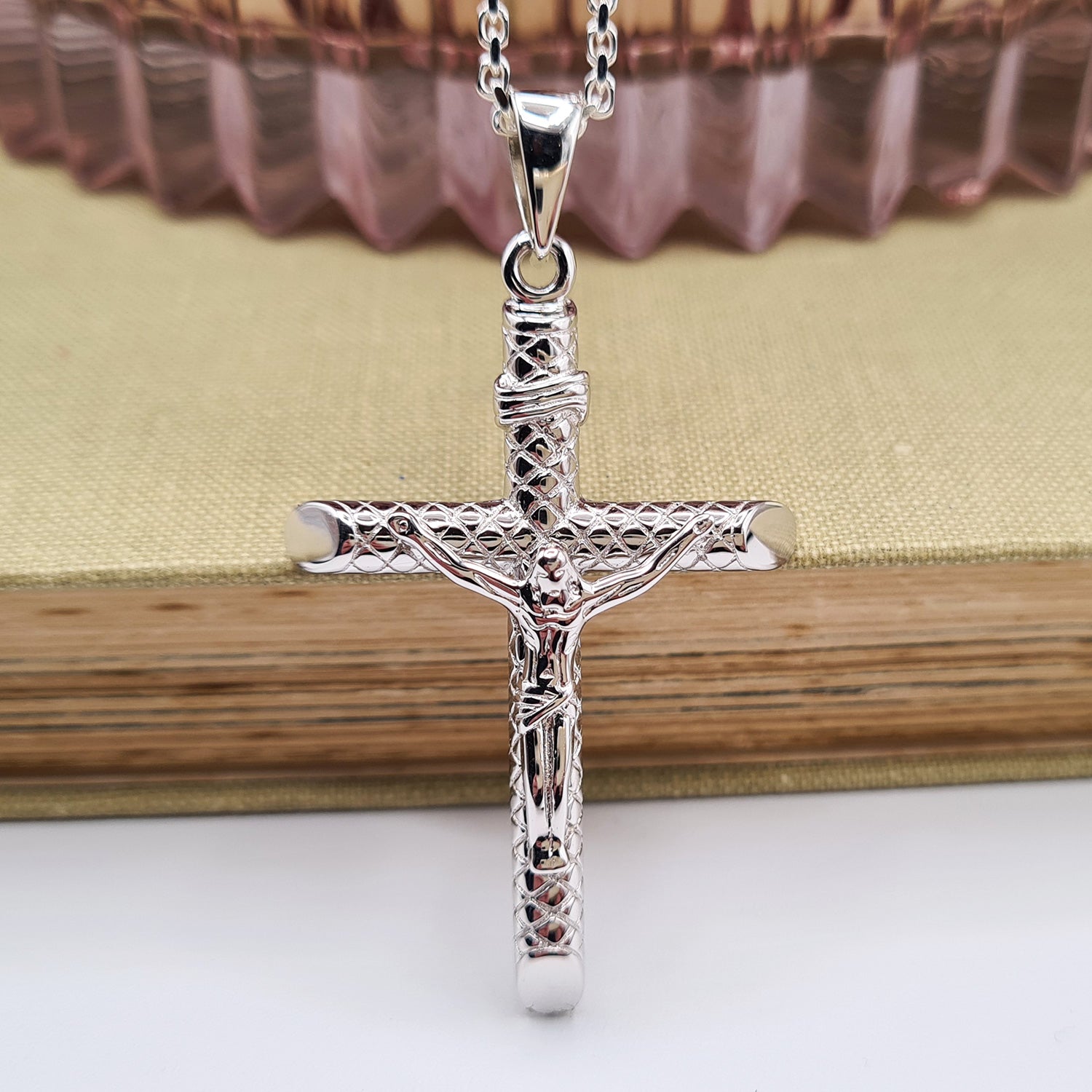 Ritastephens 925 Sterling Silver Men Crucifix Cross Pendant Necklace w/ 20