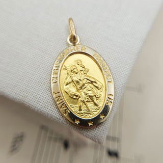 oval st christopher pendant in solid 9ct gold