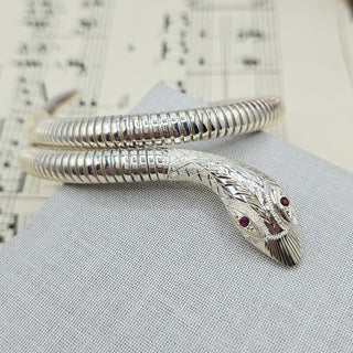 ladies silver snake bangle with ruby eyes