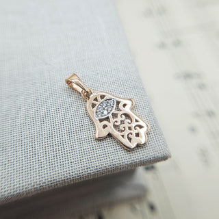 Hamsa Hand Pendant with Cubic Zirconia