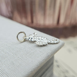 close up of solid sterling silver seahorse