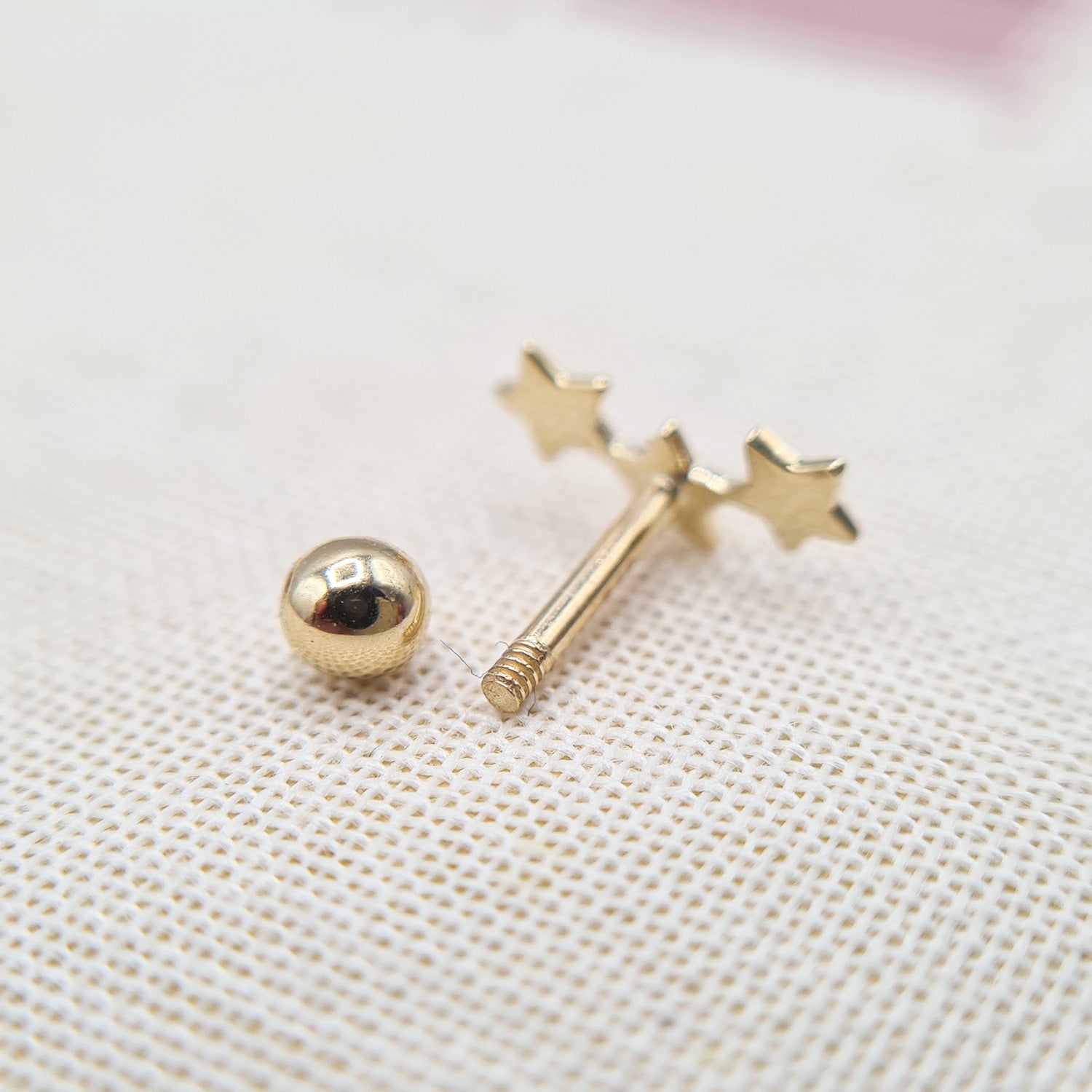 3-Piece Gold Prong Set With CZ Star - Bioflex Push-In Ear Cartilage & Labret Studs