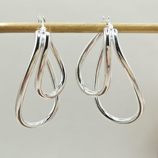 waved double hoop earrings in sterling silver