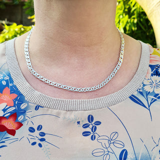 sterling silver double curb chain on ladies neck