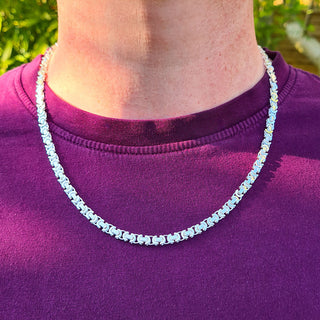 sterling silver 5.5mm byzantine chain on men's neck