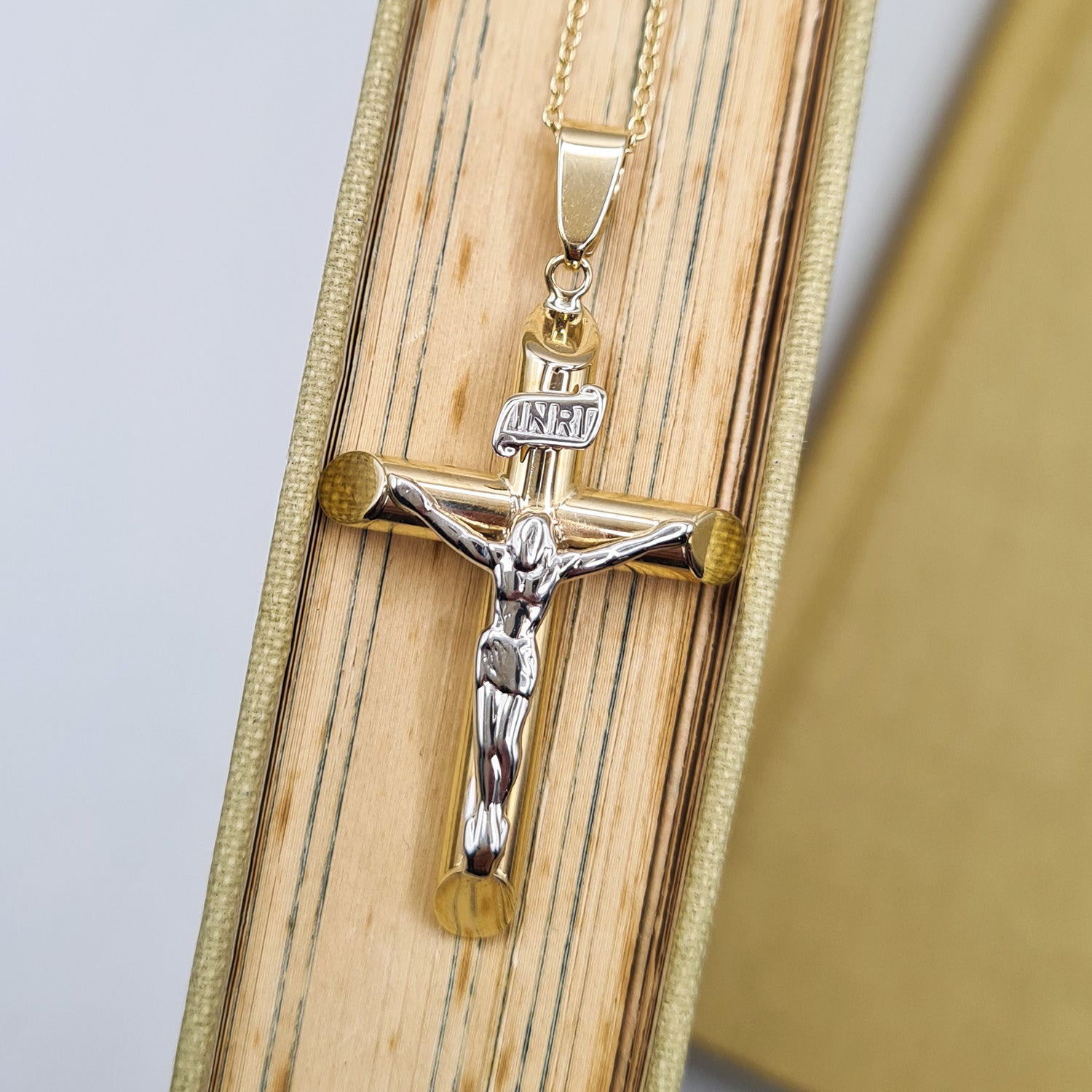 gold inri crucifix necklace