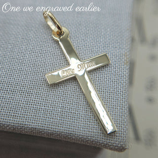 engraved gold cross pendant
