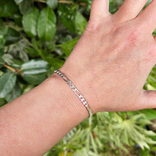 silver ladies figaro bracelet on wrist