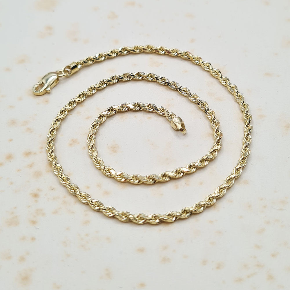 rope chain anklet in real yellow gold