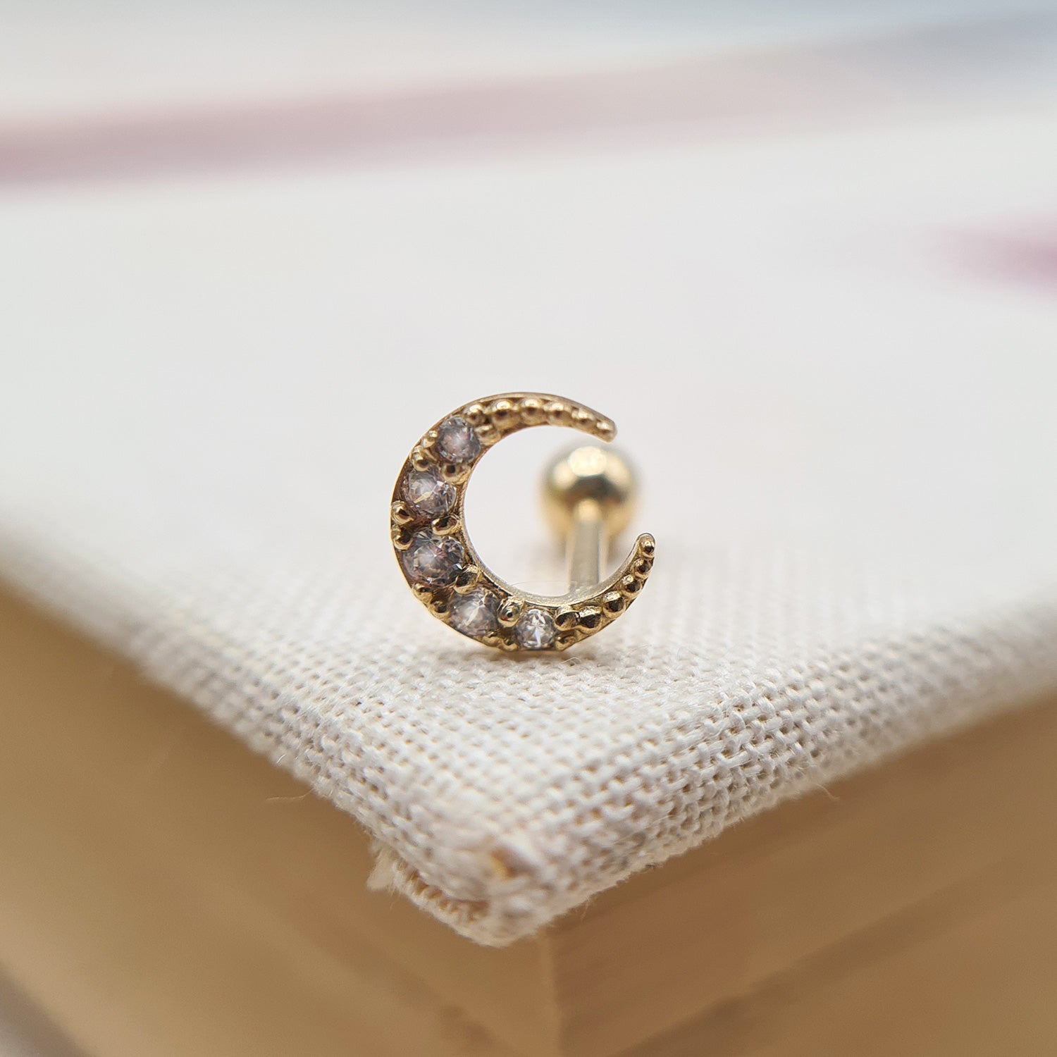 moon helix stud in solid gold