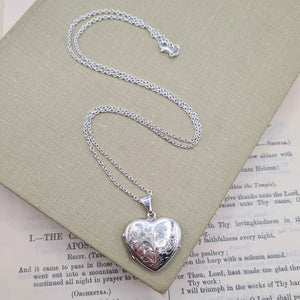 large heart locket pendant and chain in sterling silver