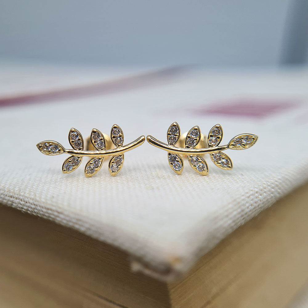 real gold olive branch stud earrings