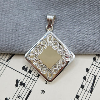 Sterling Silver Celtic Knot Kite Shaped Locket Pendant