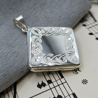 Sterling Silver Celtic Knot Kite Shaped Locket Pendant