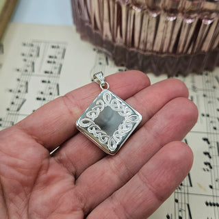 Sterling Silver Celtic Knot Kite Shaped Locket Pendant