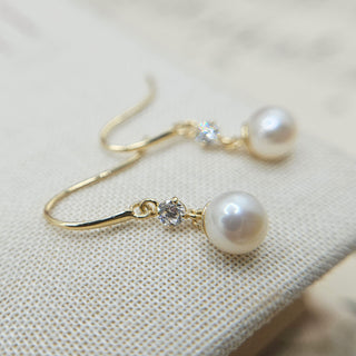 dainty pearl drop earrings with cz