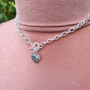 heart t bar necklace in 925 silver