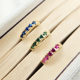 dainty gold helix hoop with blue, green or pink cz